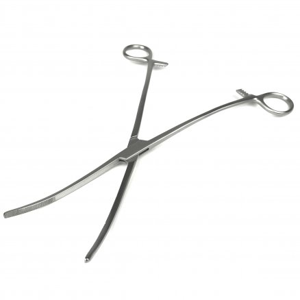 Корнцанг для ватних тампонів по Bozemann, зігнутий, з зубцями. Довжина 26 см